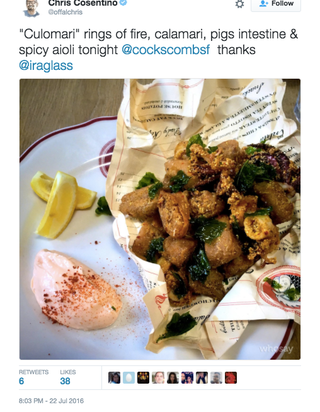 “Culomari” with pig intestines, aka chitlinsTwitter